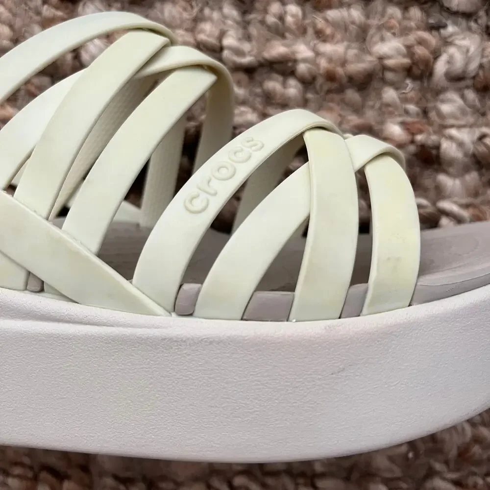 Crocs Brooklyn Strappy Low Wedge Sandals Womens 8 Cream LiteRide Platform